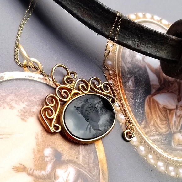 Solid 10kt Gold Victorian Roman Soldier Intaglio Carnelian Gem Pendant Necklace - Picture 9 of 9